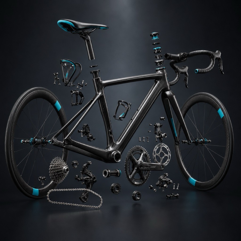 Custom road bike build — exploded component view